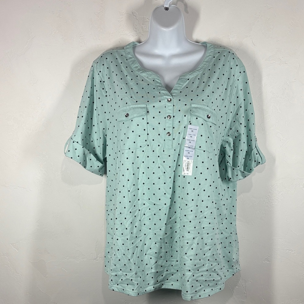 NWT Croft & Barrow Mint Green Polka Dot Women's Top size XXL